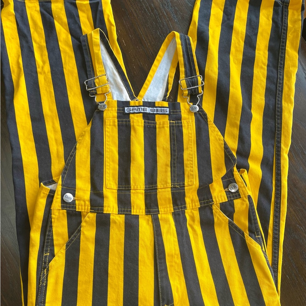 Kids Yellow and Black Striped Overalls- GAME BIBS